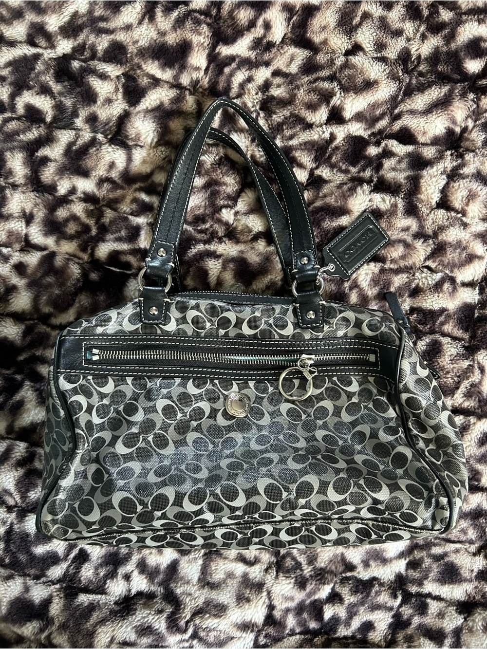 Coach Black and Gray Signature Canvas Satchel